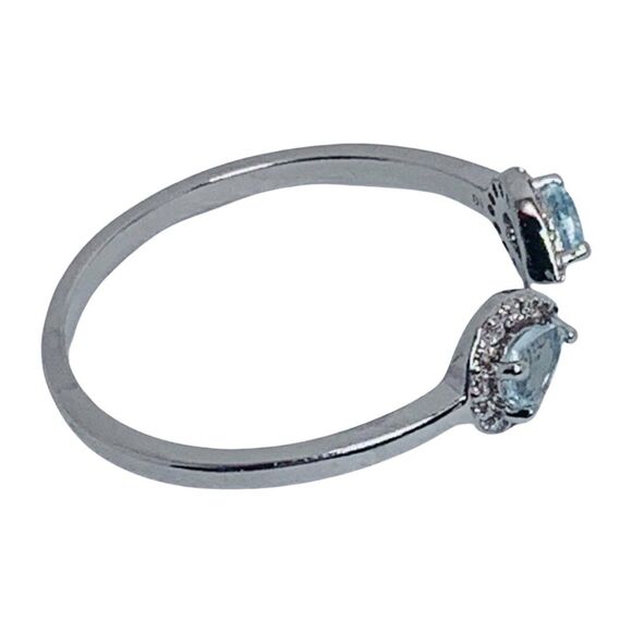 Aquamarine Pear Open Front Ring Sz 10 Rhodium Plated Marquise pretty - Picture 6 of 16